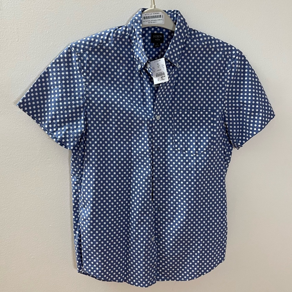 JCREW short sleeve button down collar cotton shirt blue with with stars Size S
